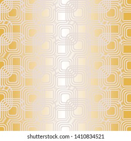 Abstract vector seamless pattern with stylized metallic rounded rectangles. Graphic yellow, cream and white ornaments.
