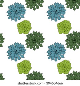 abstract vector seamless pattern with succulents, hand drawn floral background