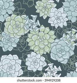 abstract vector seamless pattern with succulents, hand drawn natural background