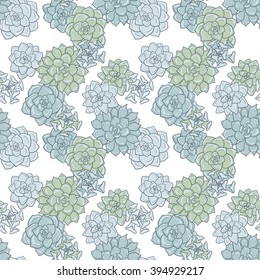 abstract vector seamless pattern with succulents, hand drawn natural background