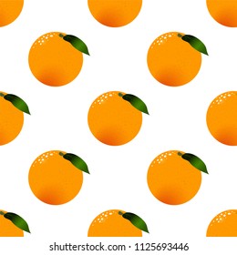 Abstract vector seamless pattern. Tasty round oranges with green leaves. Tropical fruits background, perfect for kitchen, food, drinks, juice, restaurant menu design and more