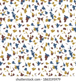 Abstract vector seamless pattern with terrazzo texture in trending colors: navy, mustard and maroon. Trendy and creative magazine covers, invitations, flyers, cards, wallpaper, web background.