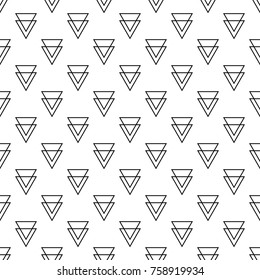 Abstract vector seamless pattern with triangles on white background. Flat illustration of pyramids. Color image with geometric figures. Hipster filing. Beautiful composition. Cute print.