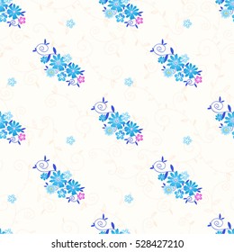 Abstract vector seamless pattern of twisted tendrils with leaves and flowers. Background for textile, book covers, manufacturing, fabric, cloth design, wallpapers, print.