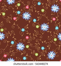Abstract vector seamless pattern of twisted tendrils with leaves and flowers. Background for textile, book covers, manufacturing, fabric, cloth design, wallpapers, print.