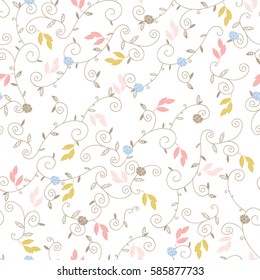 Abstract vector seamless pattern of twisted tendrils with leaves and flowers. Background for textile, book covers, manufacturing, fabric, cloth design, wallpapers, print.