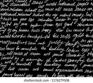 Abstract vector seamless pattern with unreadable handwritten text, words and letters. Calligraphy endless texture. You can use any color of background