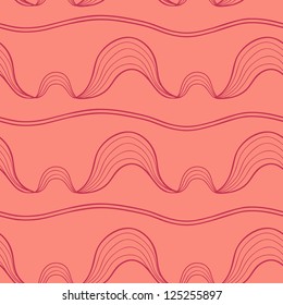Abstract vector seamless pattern with various wavy lines. Retro red variant