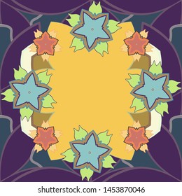 Abstract vector seamless pattern in violet, blue and yellow colors for invitation template.