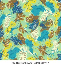 Abstract vector seamless pattern with wave lines and shapes