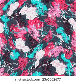 Abstract vector seamless pattern with wave lines and shapes