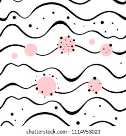 Abstract vector seamless pattern with waves. Scandinavian motives.