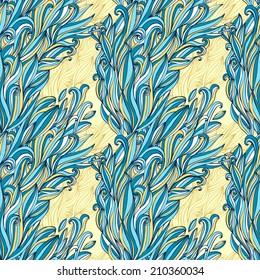 abstract vector seamless pattern with waves and curls, hand drawn illustration