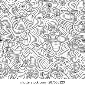 Abstract vector seamless pattern with waving curling lines. You can use any color of background