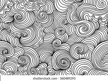Abstract vector seamless pattern with waving curling lines, "sea waves" effect