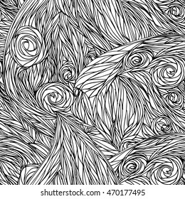 Abstract vector seamless pattern with waving curling lines. You can use any color of background