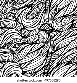 Abstract vector seamless pattern with waving curling lines.