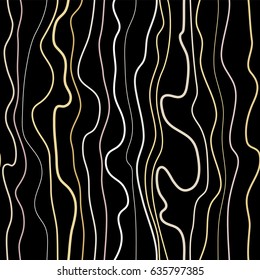 Abstract vector seamless pattern with waving curling lines. Abstract graphic ornament. Striped repeating texture.