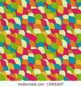 Abstract vector seamless pattern with weaving curly elements, bright colors