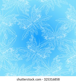 Abstract vector seamless pattern with white thin low poly butterfly outlines on light blue background. Doily design for backdrops, printing, websites, paper wrapping.