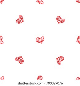 Abstract vector of seamless pattern. White background with red heart hand drawn texture with heart. Valentines day seamless.