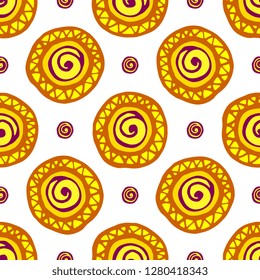 Abstract vector seamless pattern with yellow African ornament 