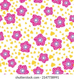 Abstract vector seamless petals and hearts pattern background. Suitable for packaging, wrapping paper, invitation, cards, greetings and for other design projects