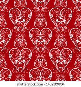 Abstract Vector Seamless Red Hearts Pattern for Background.