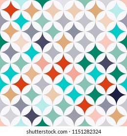 Abstract vector seamless retro tile pattern with geometric rouns colourful texture for wrapping, craft, textile