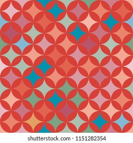 Abstract vector seamless retro tile pattern with geometric rouns red texture for wrapping, craft, textile