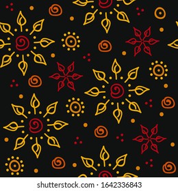 Abstract vector seamless texture in ethno style. Traditional floral oriental ethnic ornament  on a black background.Design  for wrapping paper,invitations,banners,cards.