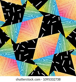 Abstract vector seamless textured pattern with triangle. Colorful graphic for wallpaper, print, gift.