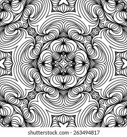 Abstract vector seamless wave background of black doodle drawn lines