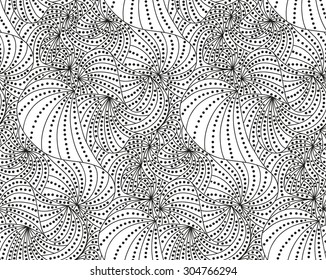 Abstract vector seamless wave background of black doodle drawn lines
