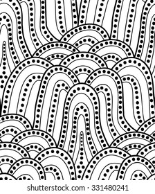 Abstract vector seamless wave background of black doodle drawn lines