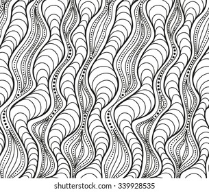 Abstract vector seamless wave background of black doodle drawn lines
