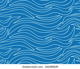 Abstract vector seamless wave blue background of drawn lines