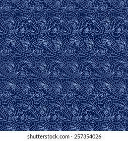 Abstract vector seamless wave blue background of drawn lines