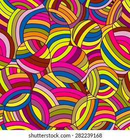 Abstract vector seamless wave colorful background of doodle drawn lines