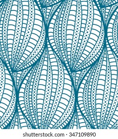 Abstract vector seamless wave green background of doodle drawn lines