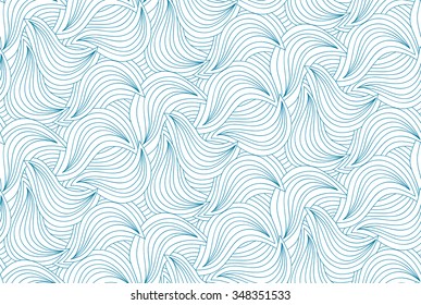 Abstract vector seamless wave green background of doodle drawn lines