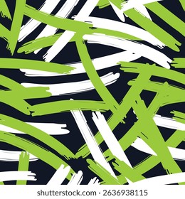 Abstract vector seamless wavy shapes line pattern, hand drawn green colored background
