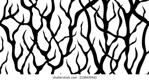 ABSTRACT VECTOR SEAMLESS WHITE BANNER WITH BLACK THICKETS OF TREE BRANCHES