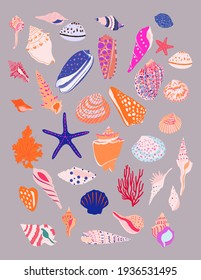  abstract vector seashell poster illustration in bright and playful colors for art prints, cards, stationery, prints, and much more.