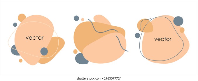 Abstract vector set of 3 emblem in minimal style with copy space for text - design templates for social media stories and bloggers - simple trendy pastel beige colors scribble shapes design.
