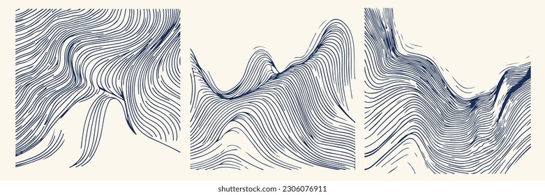 Abstract Vector set of 3 line art background 