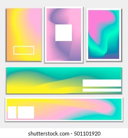 Abstract vector set background holographic colorful effect, sample templates, 1980s memphis style, vector eps 10