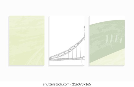 abstract vector set of banners with green hills, bridge 