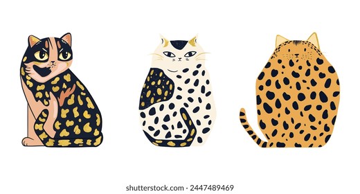 Abstract vector set of cats. Trendy leopard print cars clip art. 