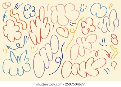 Conjunto de Vector Abstractas de Elementos coloridos con Formas florales, patrones intrincados y líneas onduladas